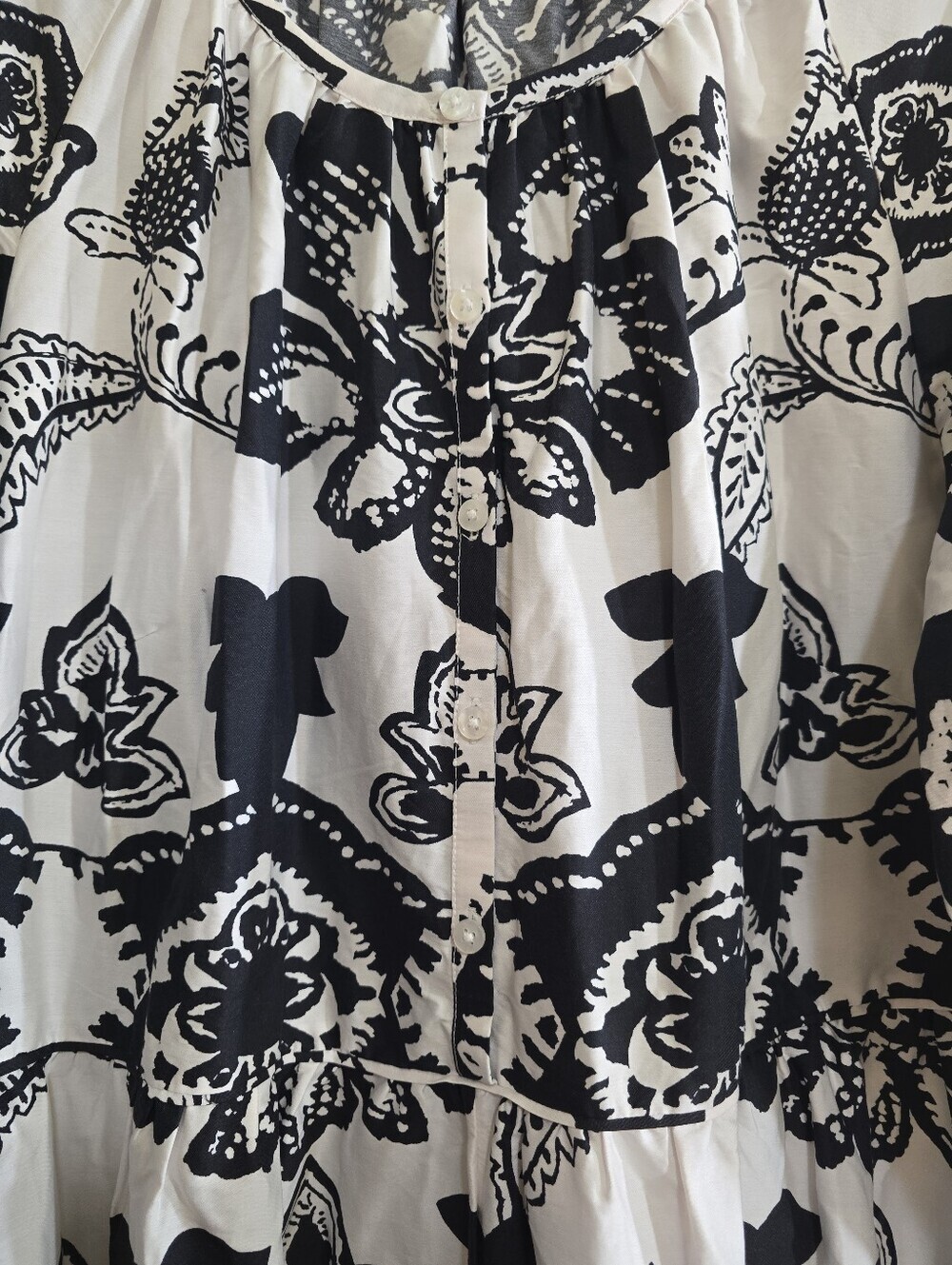 Chico's Poplin Balloon Sleeve Floral Midi Dress 3.5 18 Black White - Picture 5 of 8